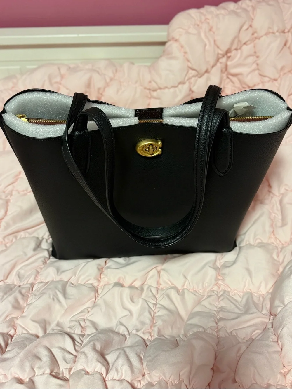 Coach Willow Tote Bag in Black Polished Pebble Leather